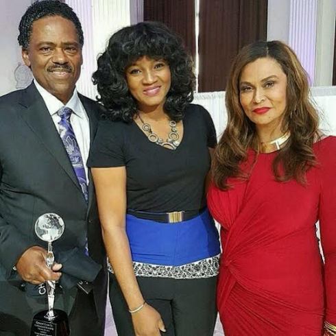 Photo: Omotola meets Beyonce's mum, Tina Knowles and her husband